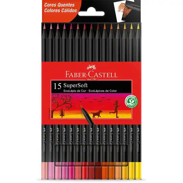 Lápis de Cor EcoLápis SuperSoft Cores Quentes 15 Cores Faber-Castell CX 1 UN