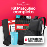 Kit Escolar Masculino, 1 Bolsa, 1 Caderno, 1 Estojo, 1 Caixa de lápis de cor, 3 Lápis, 3 Canetas, 1 Régua, 1 Apontador e 1 Borracha